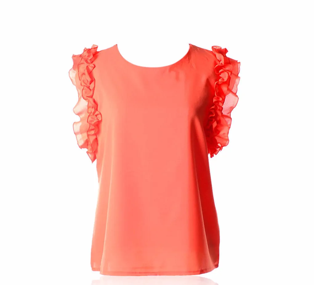 7 colors Lovely womens chiffon Ruffles fashion solid lady Tops