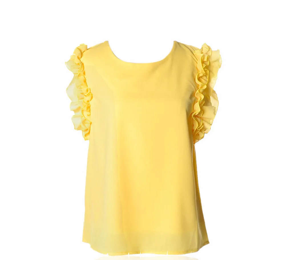 7 colors Lovely womens chiffon Ruffles fashion solid lady Tops