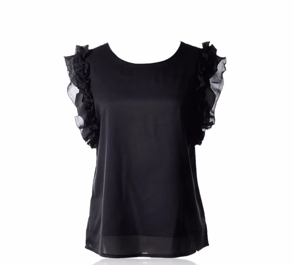7 colors Lovely womens chiffon Ruffles fashion solid lady Tops