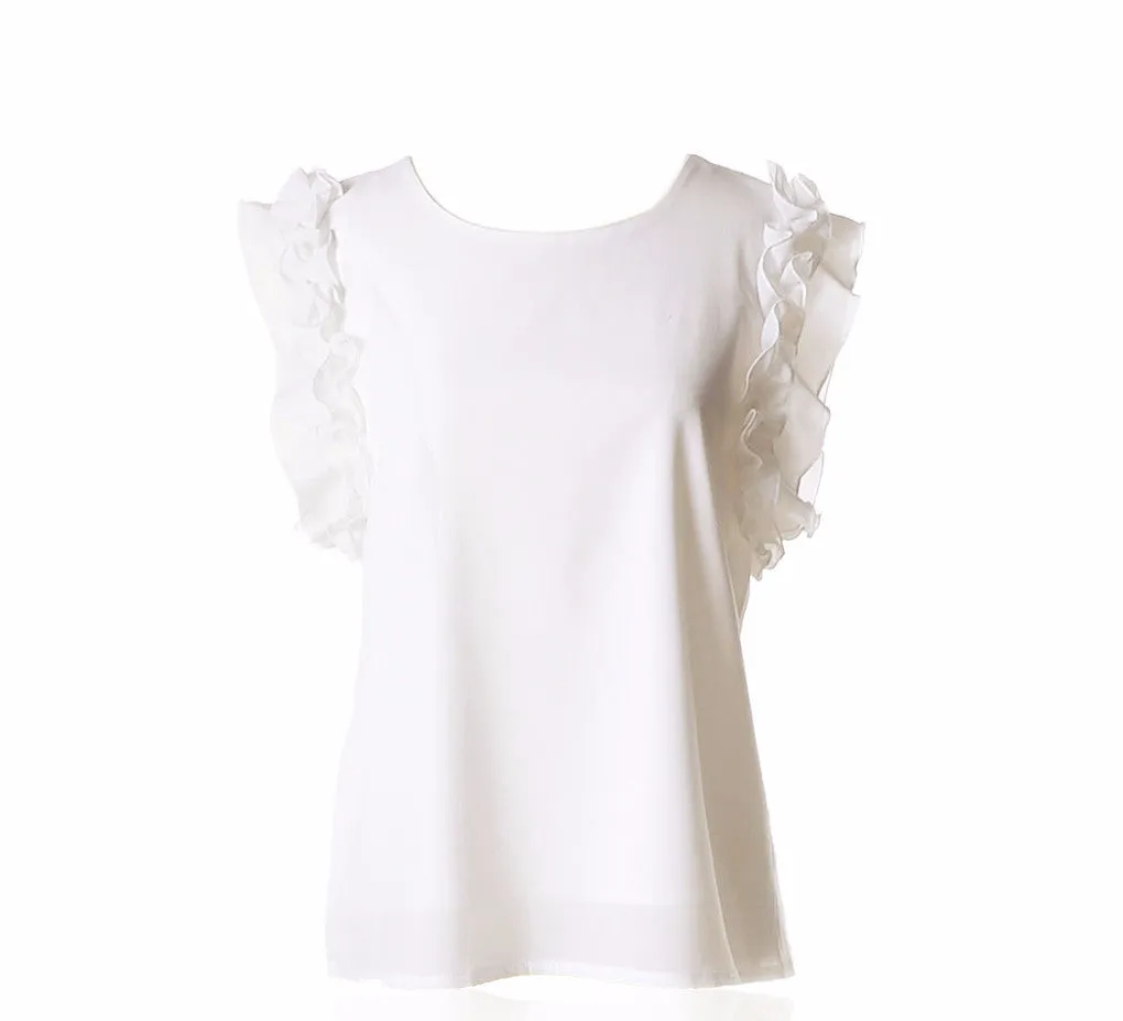 7 colors Lovely womens chiffon Ruffles fashion solid lady Tops