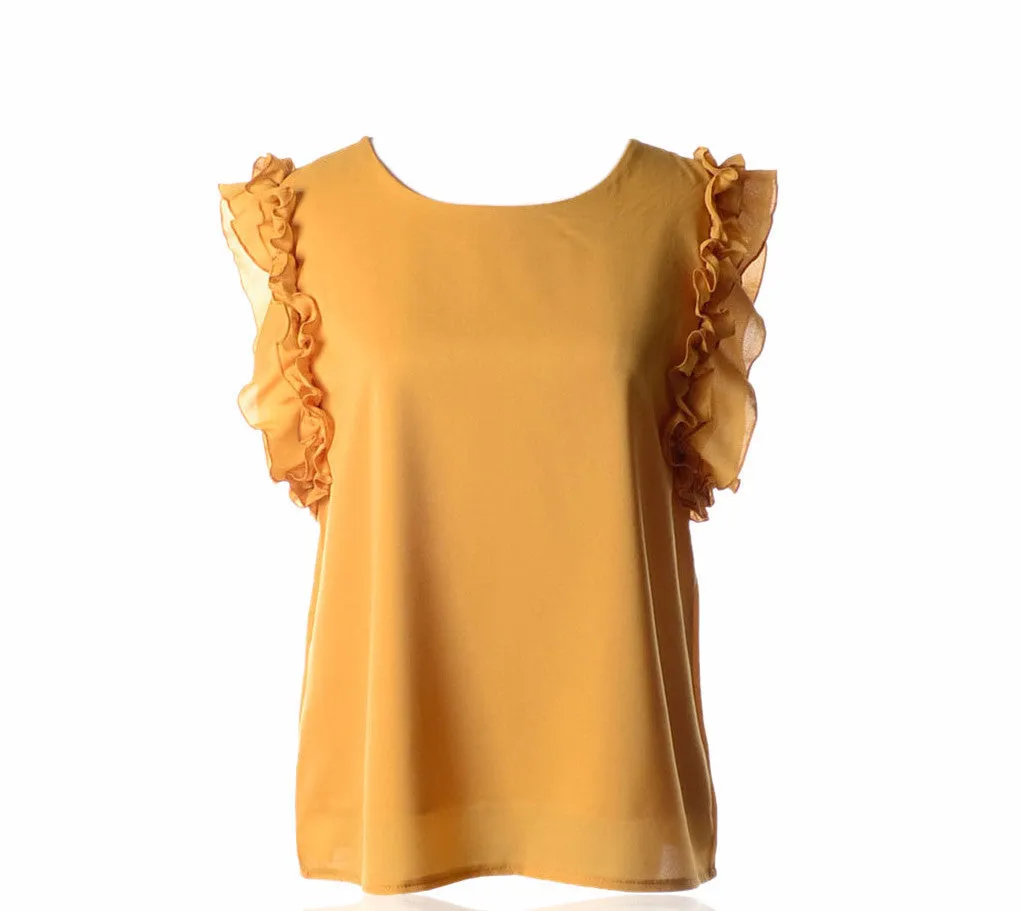 7 colors Lovely womens chiffon Ruffles fashion solid lady Tops