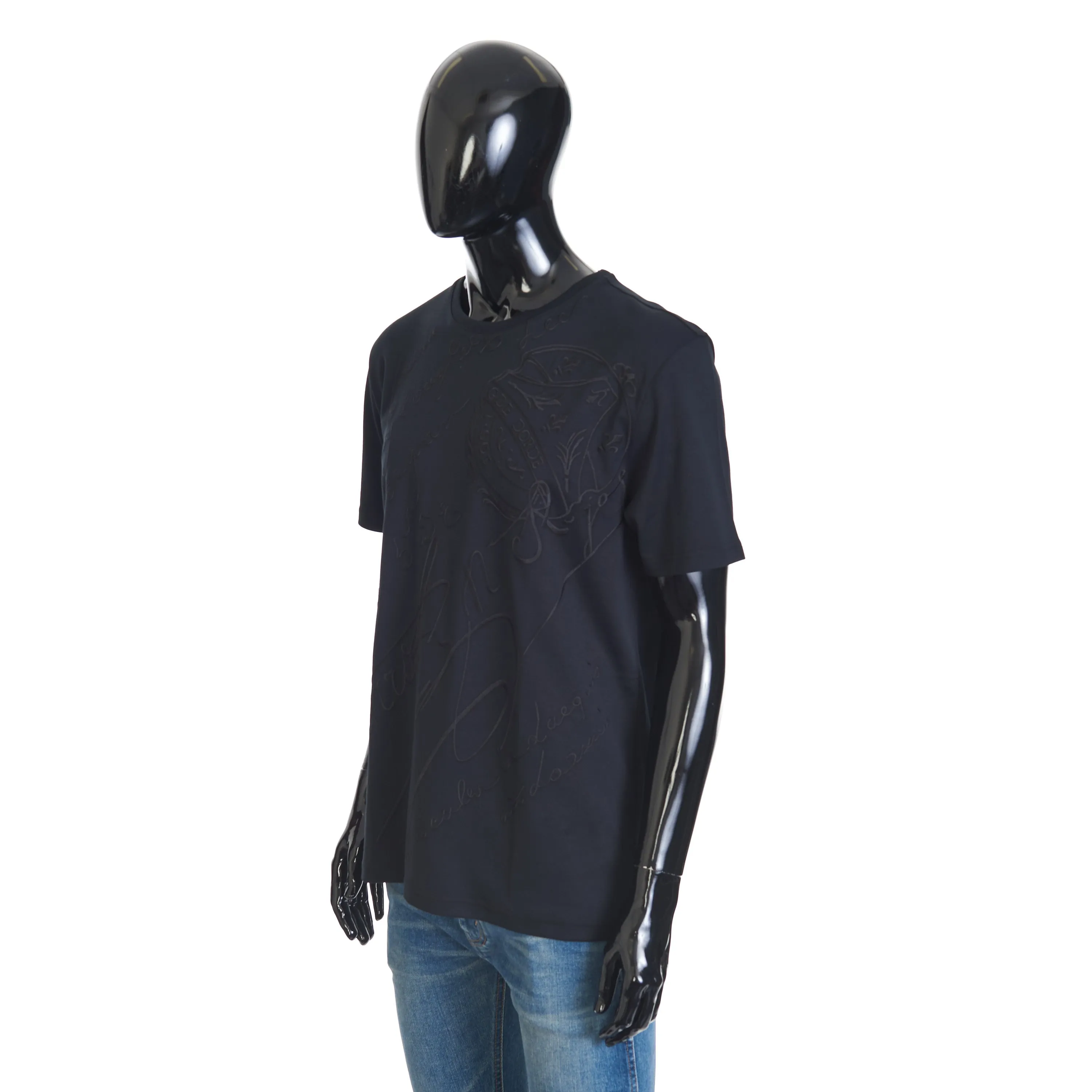 All-Over Embroidered Scritto T-Shirt In Black Cotton