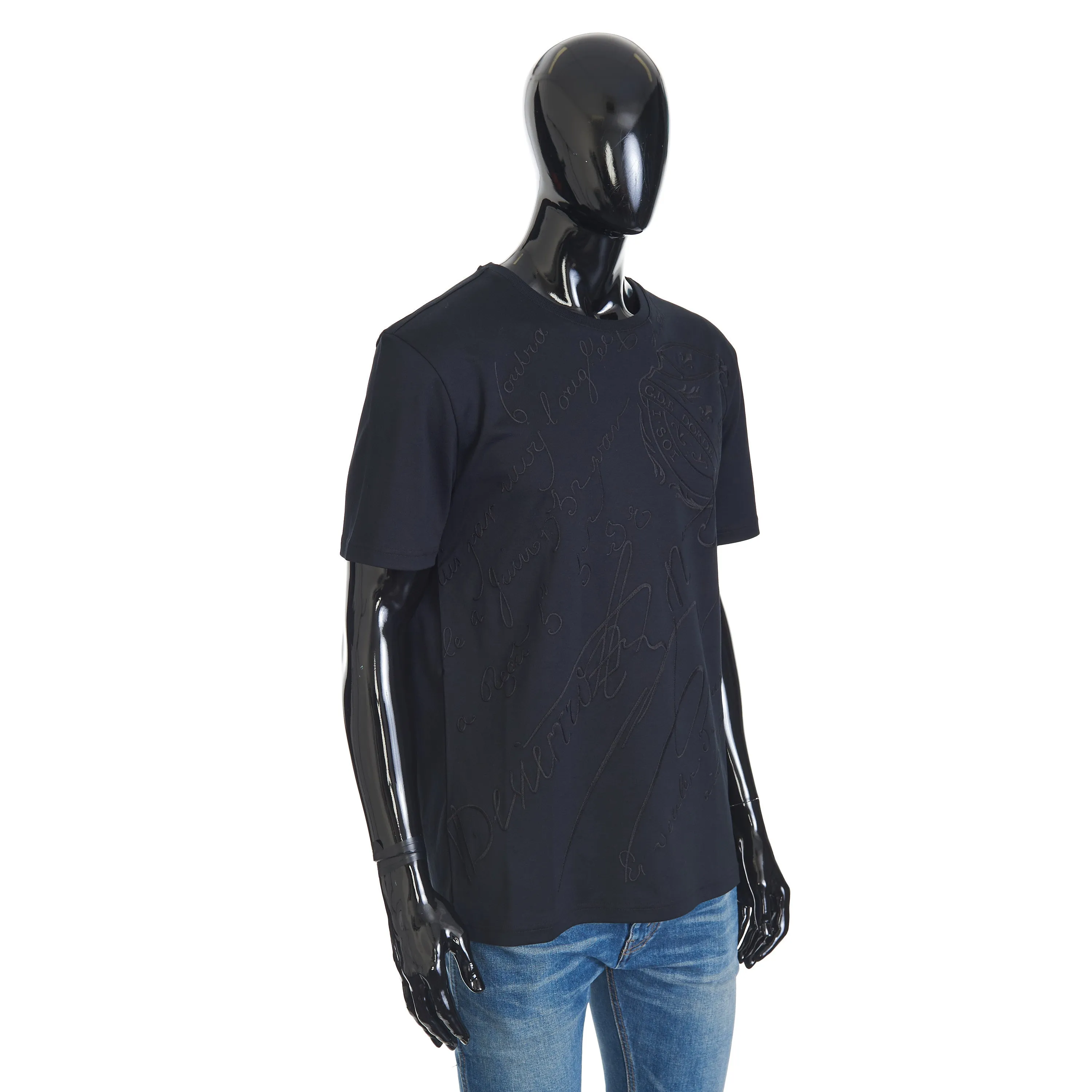 All-Over Embroidered Scritto T-Shirt In Black Cotton