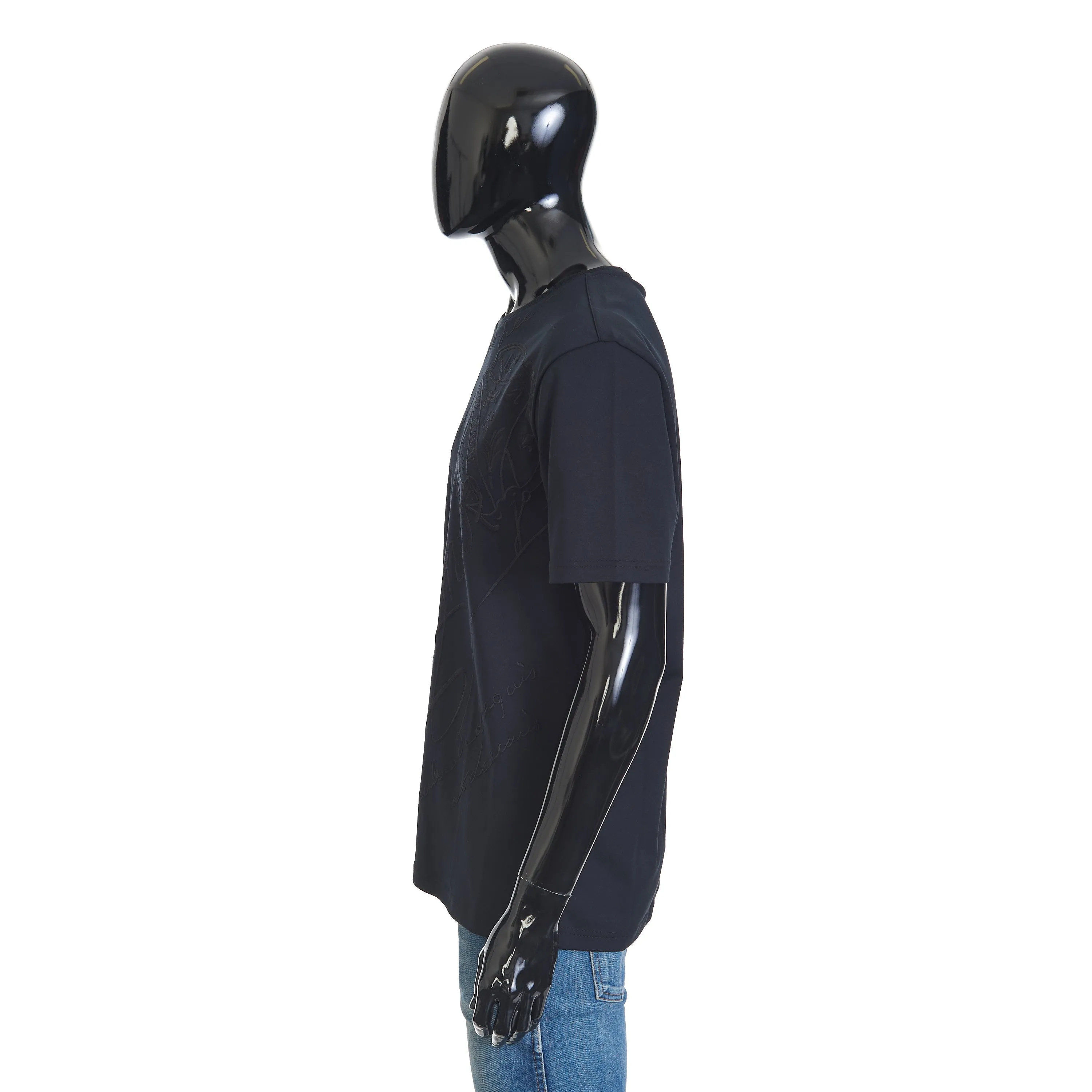 All-Over Embroidered Scritto T-Shirt In Black Cotton