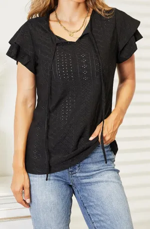 Alondra Eyelet Tie-Neck Flutter Sleeve Blouse - Online Exclusive