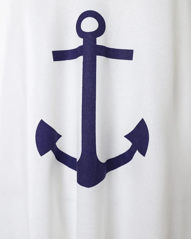 Anchor Print Striped V Neck Top