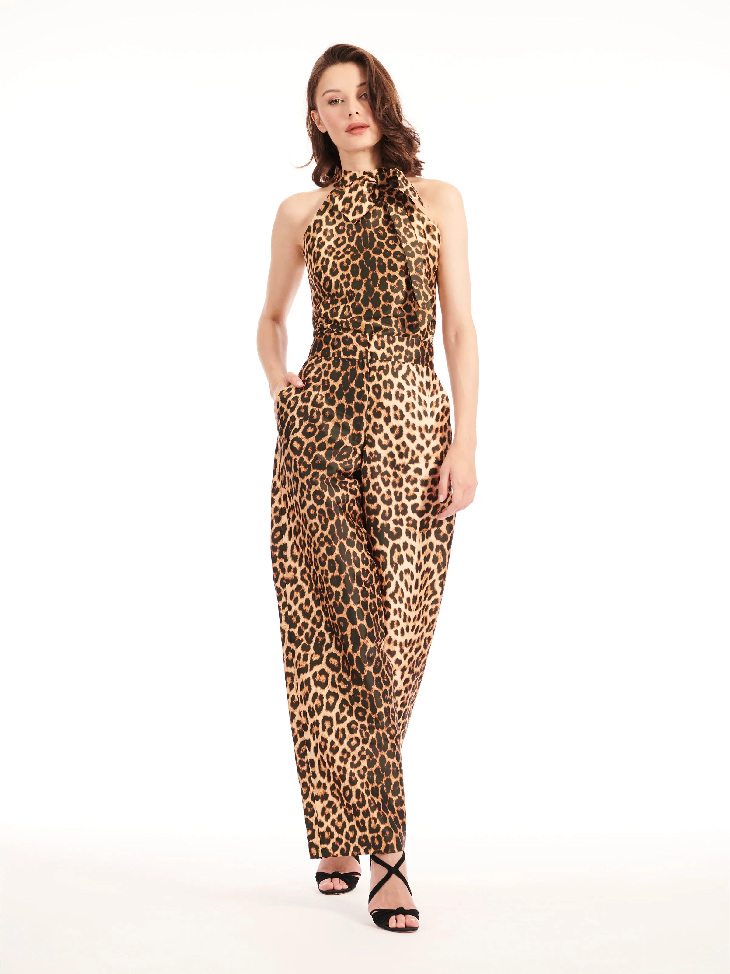 ANIMAL SLEEVELESS TAFFETA TIE TOP