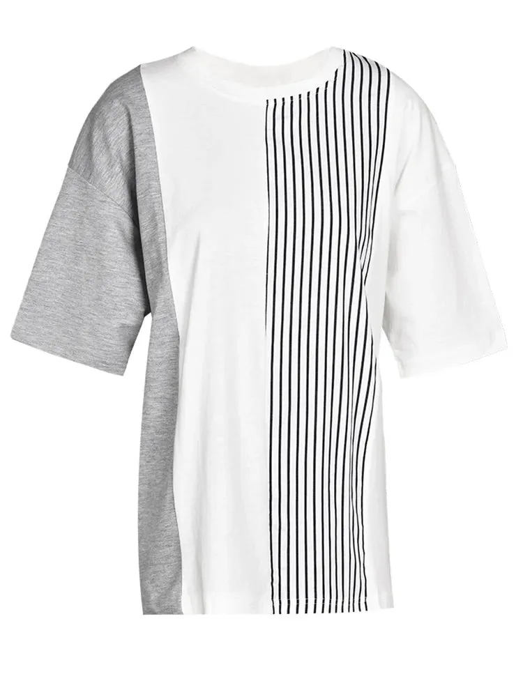 Asymmetric Striped Casual T-shirt Half Sleeve