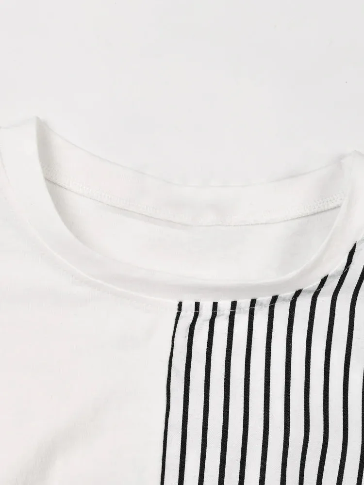 Asymmetric Striped Casual T-shirt Half Sleeve