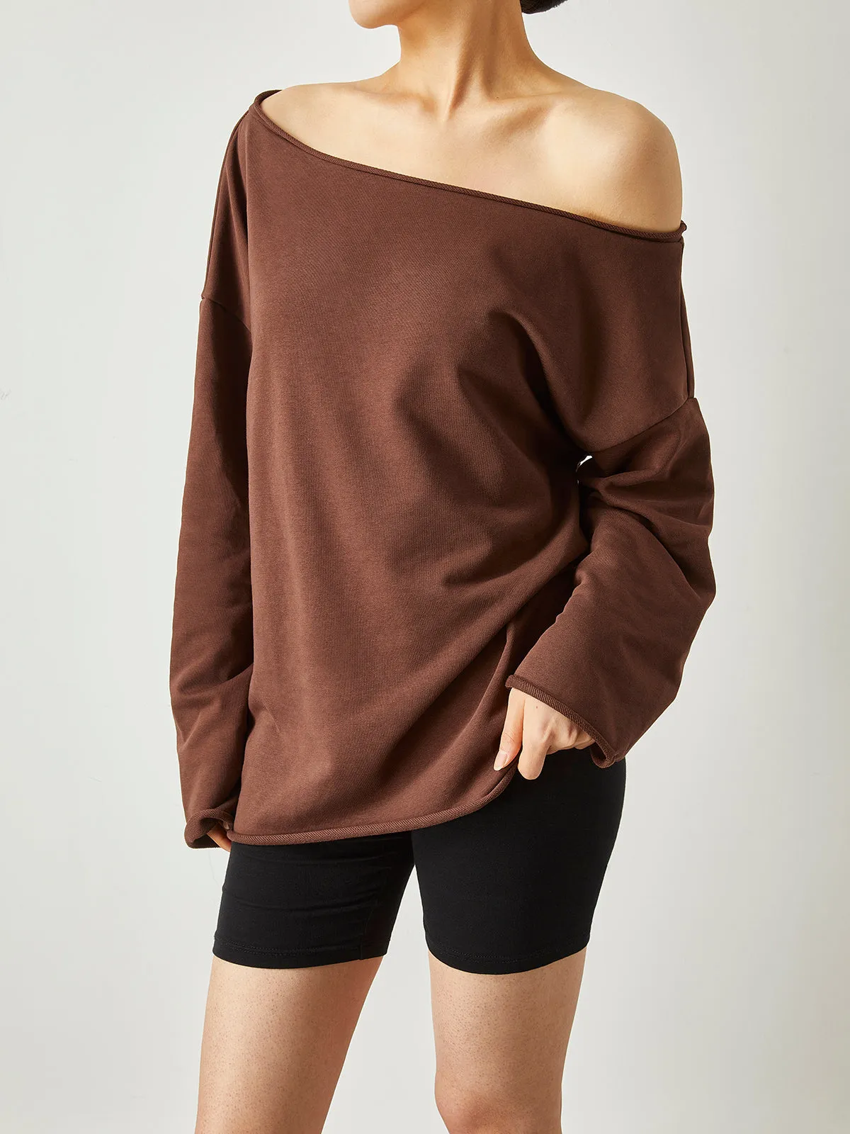 Asymmetrical Off Shoulder Solid Sweatshirt