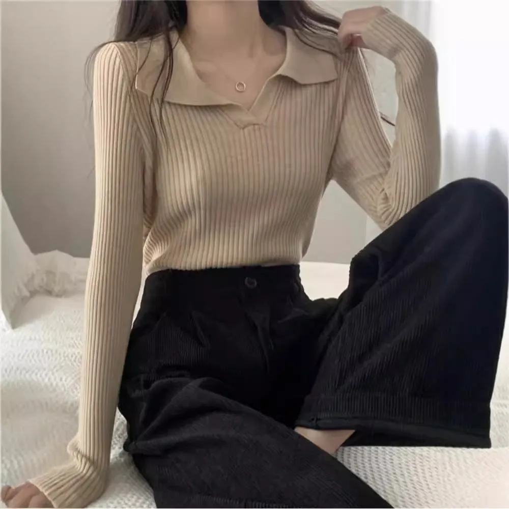 Beige Collared Knit Top