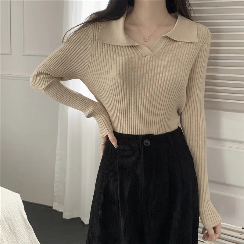 Beige Collared Knit Top