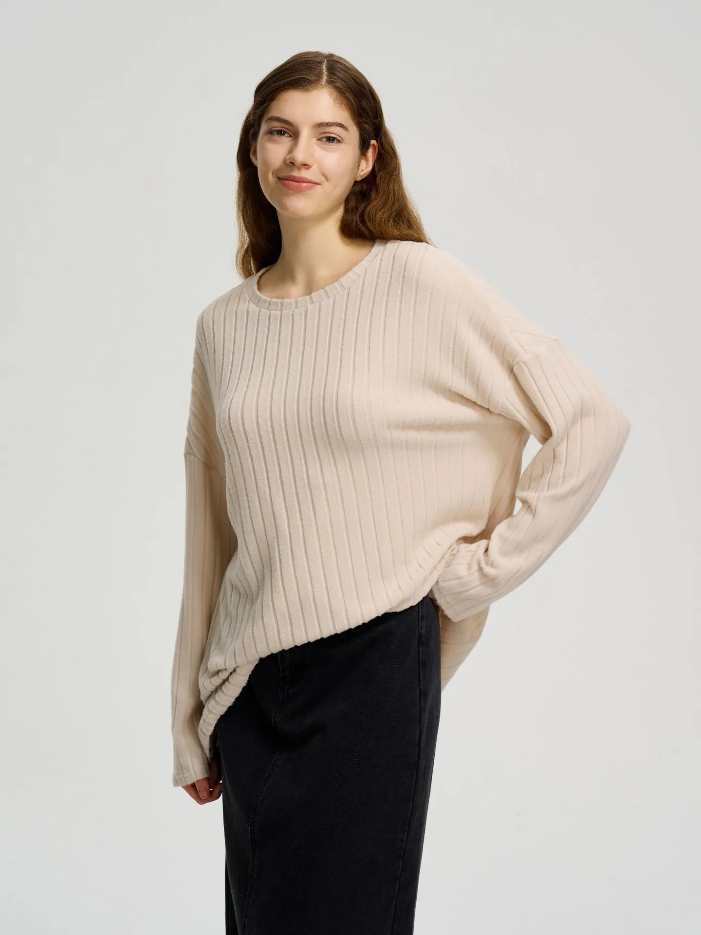 Beige Full Sleeve Knit Top