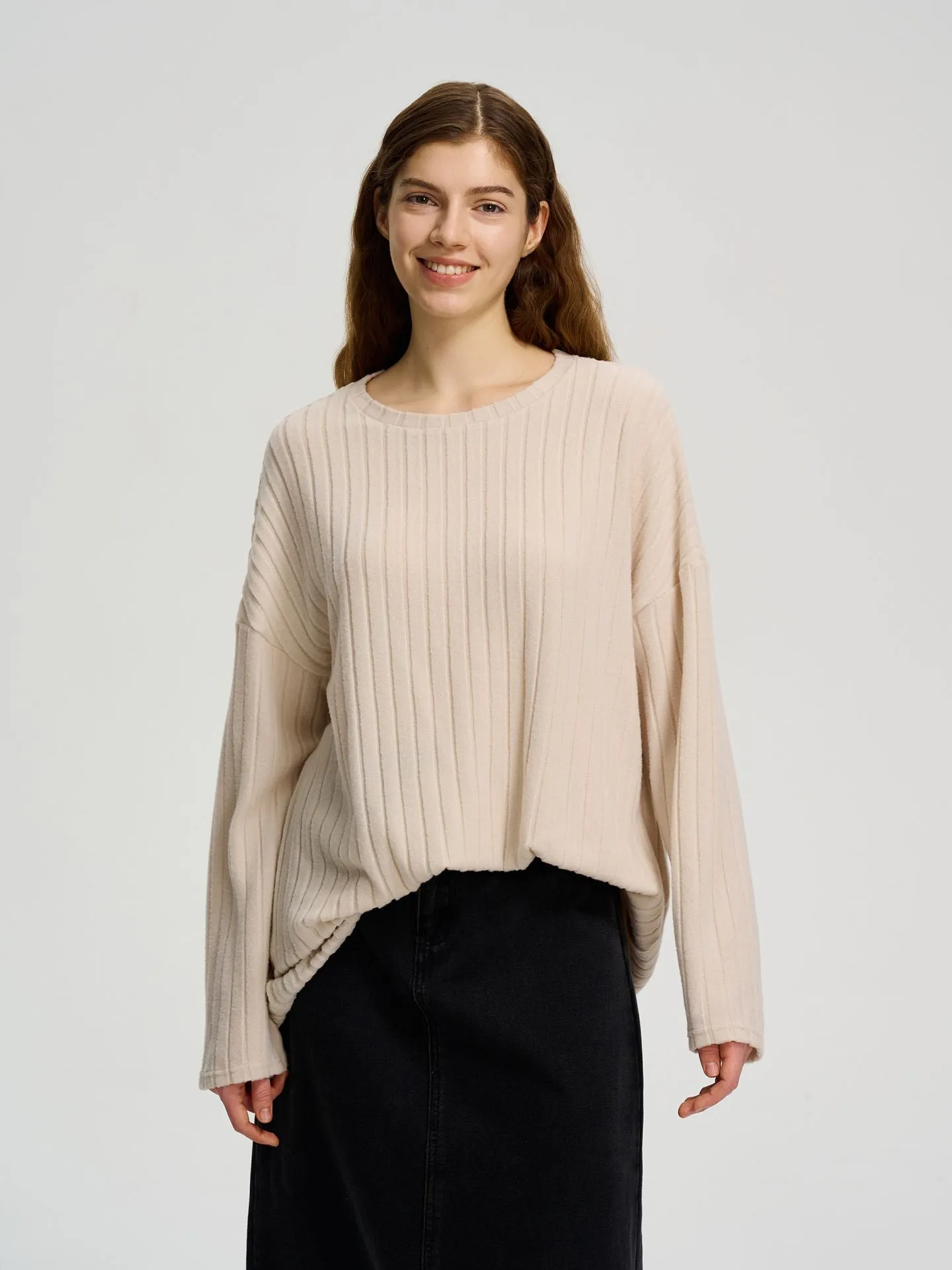 Beige Full Sleeve Knit Top