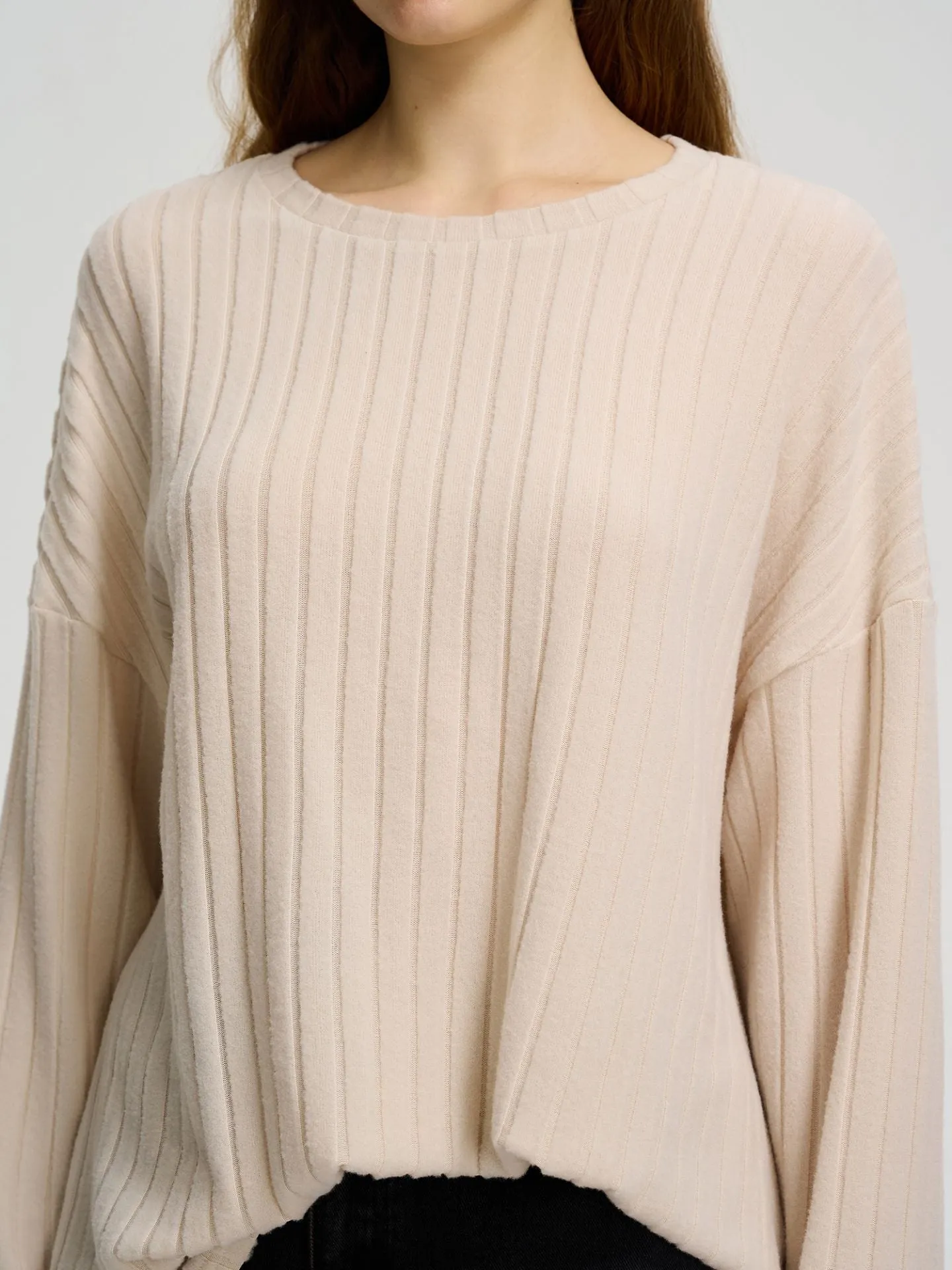 Beige Full Sleeve Knit Top