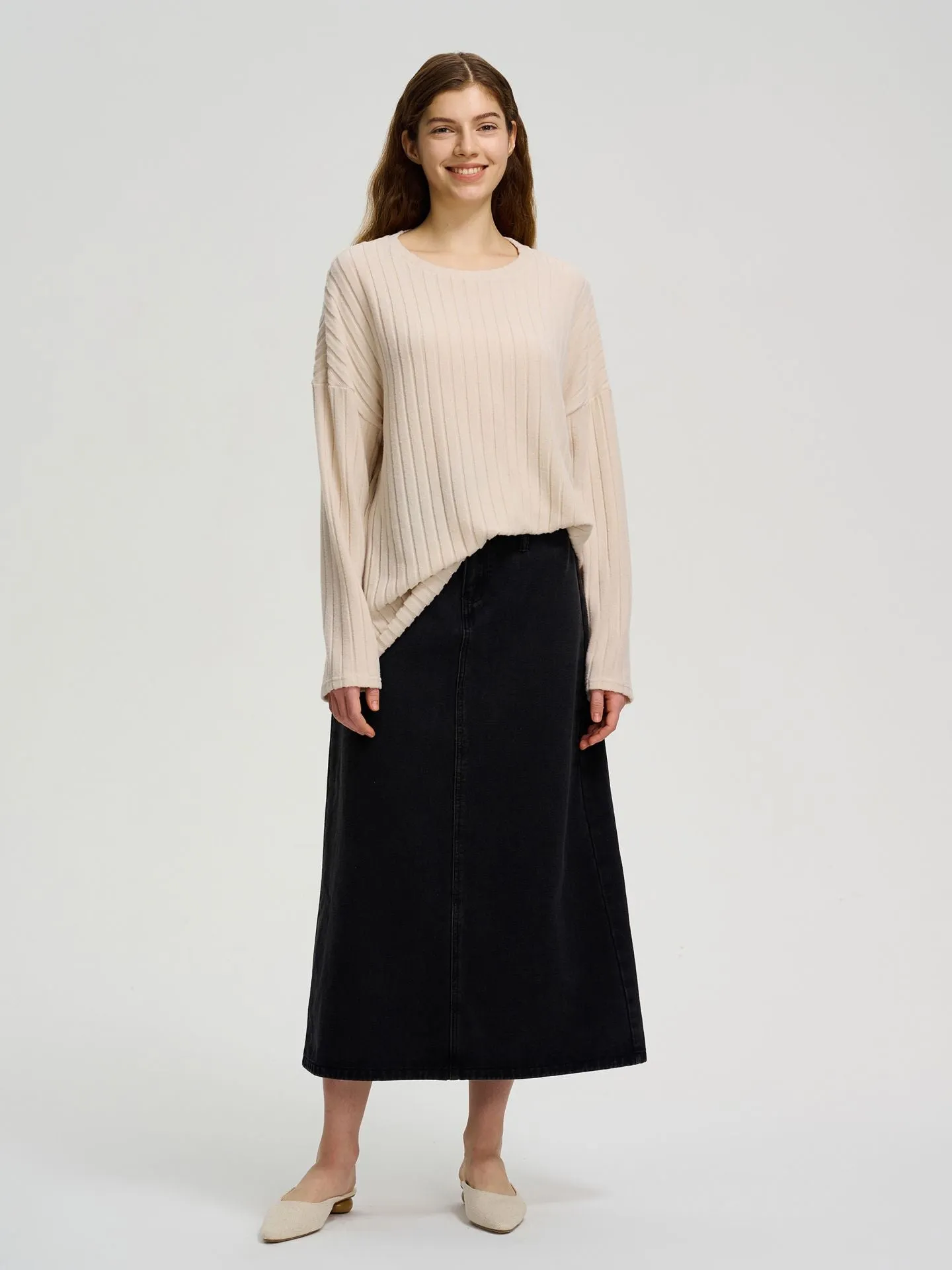 Beige Full Sleeve Knit Top