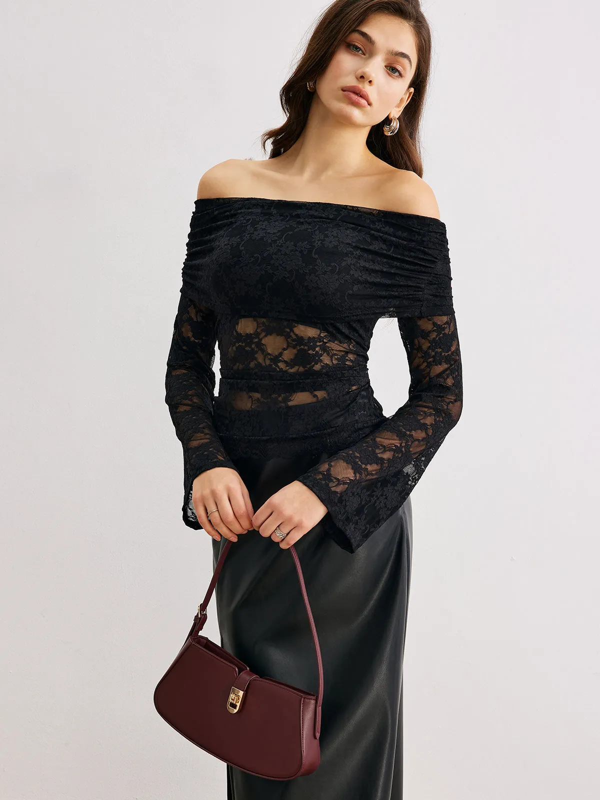 Bell Sleeve Off-Shoulder Lace Top