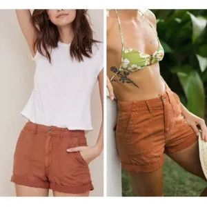 Bella Dahl Women’s Rust Utility Shorts Size 26 - NWT Rolled Hem Cargo