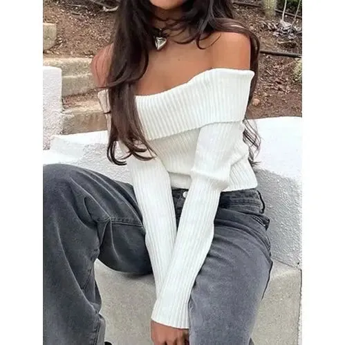 'Bellamy' Off Shoulder Fold Over Knit Top