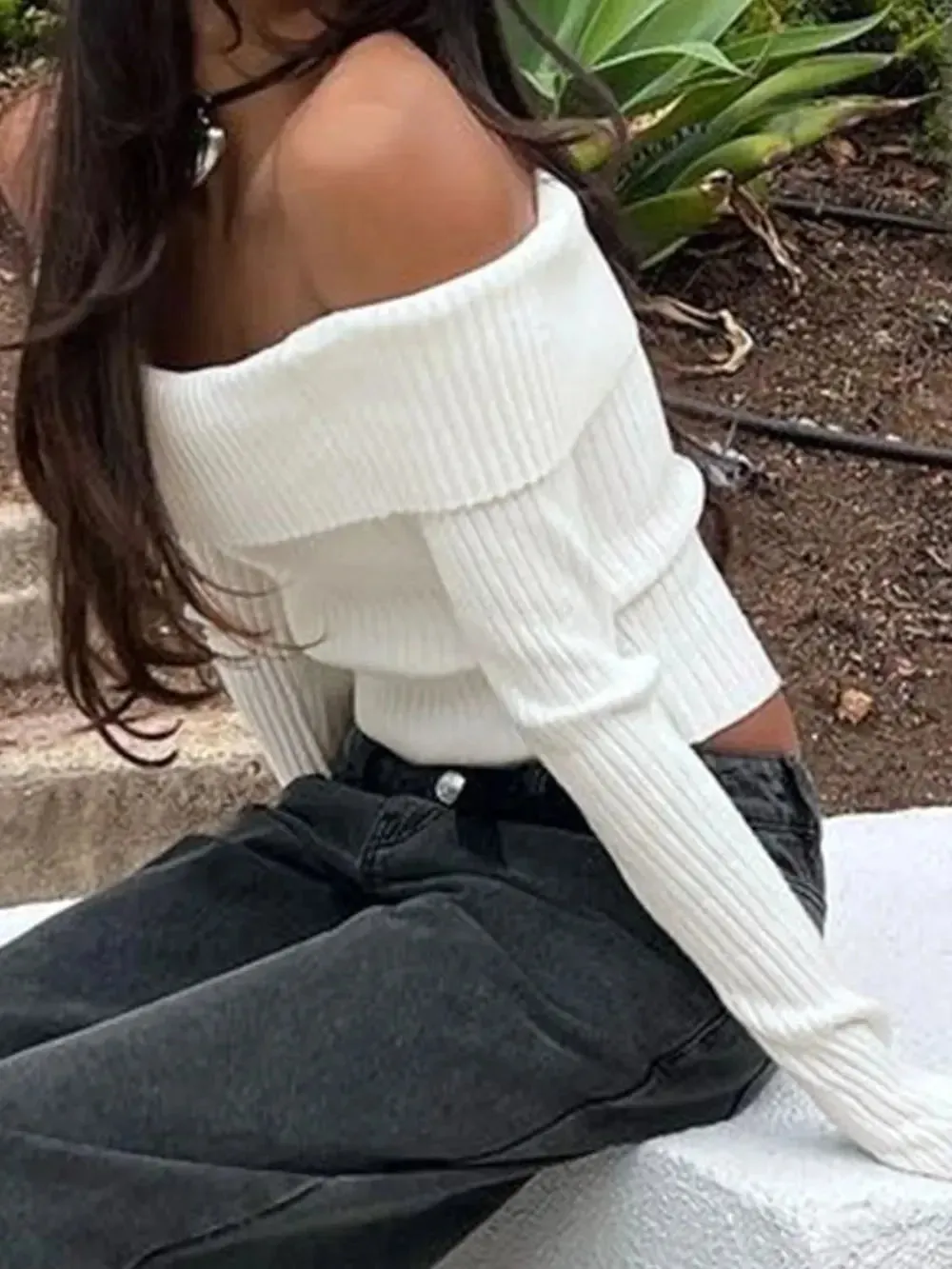 'Bellamy' Off Shoulder Fold Over Knit Top