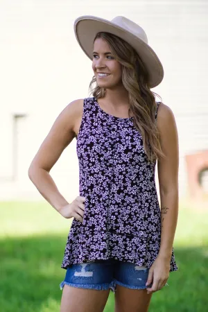 Black and White Ditsy Floral Tank
