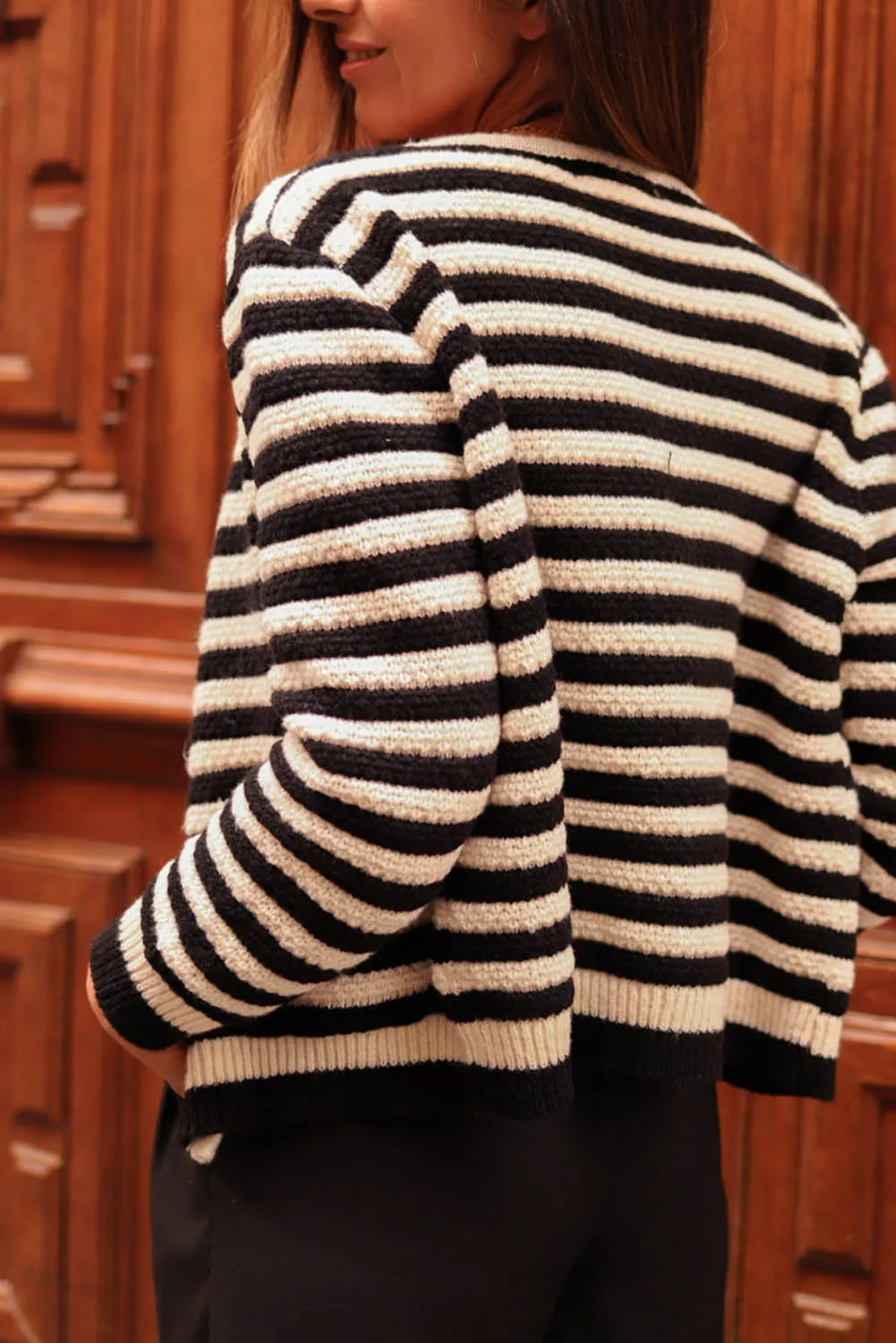 Black Contrast Striped Print Cardigan