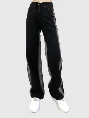 Black Dual Tone Washed Straight Denim