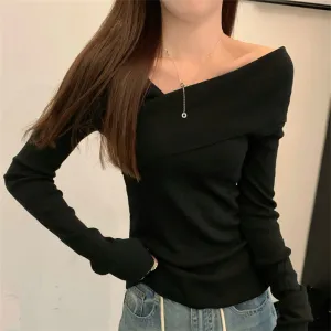 Black Off-Shoulder Flat Knit Top