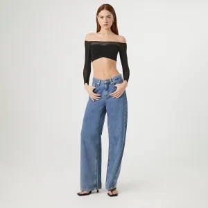 Black Off-Shoulder Smesh Top
