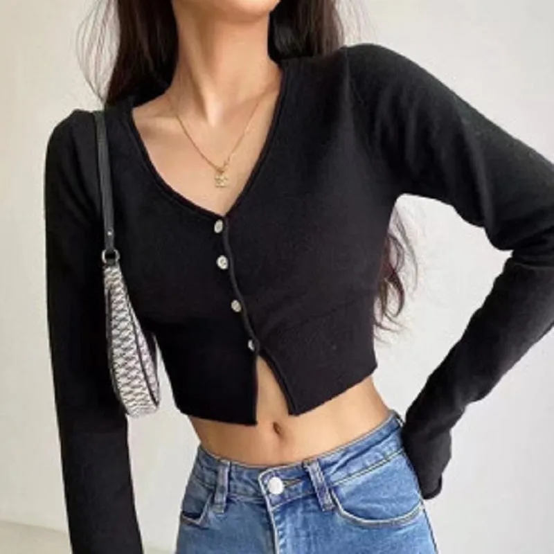 Black Plunge Neck Cropped Top