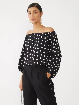 Black Printed Off-shoulder Top