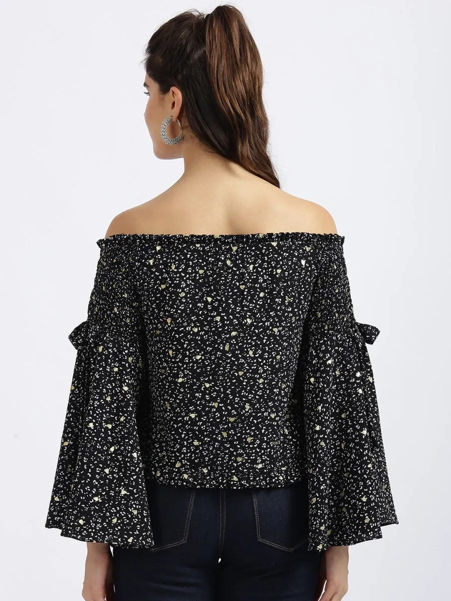 Black Printed Off-shoulder Top