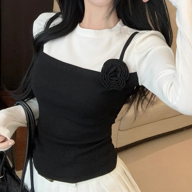 Black Rosette Detailed Top