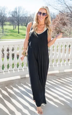 Black Sleeveless V-Neck Jumpsuit - Final Sale