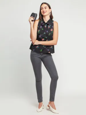Black Striped Tie-Up Top