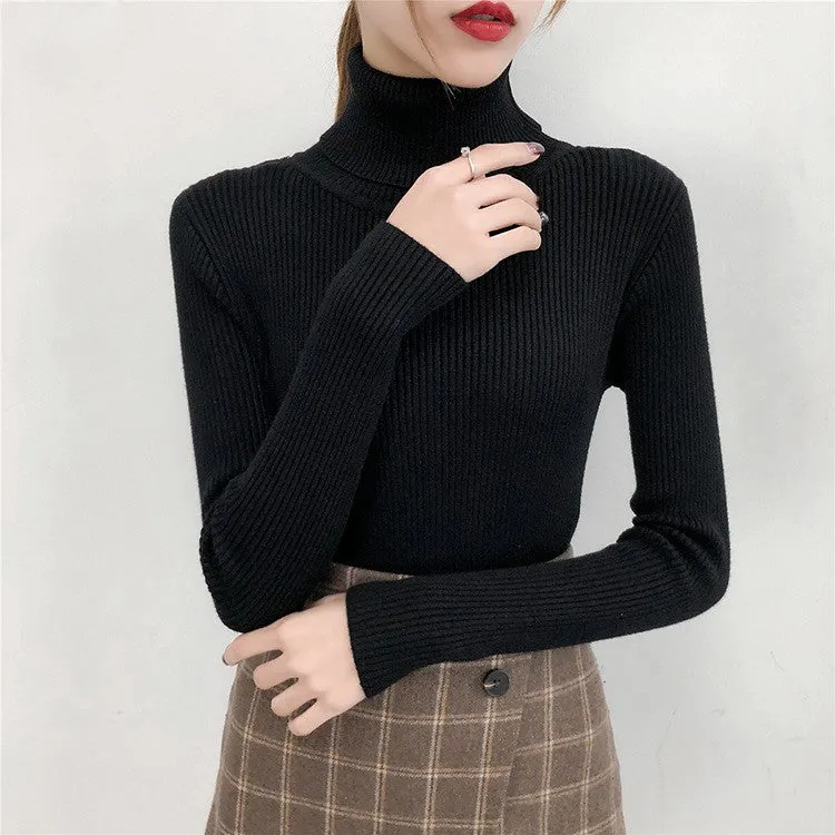 Black Turtle Neck Flat Knit Top