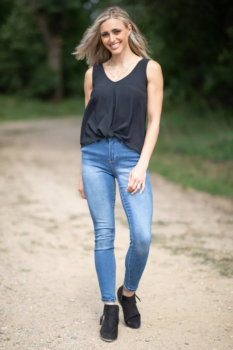 Black Twist Hem V-Neck Tank