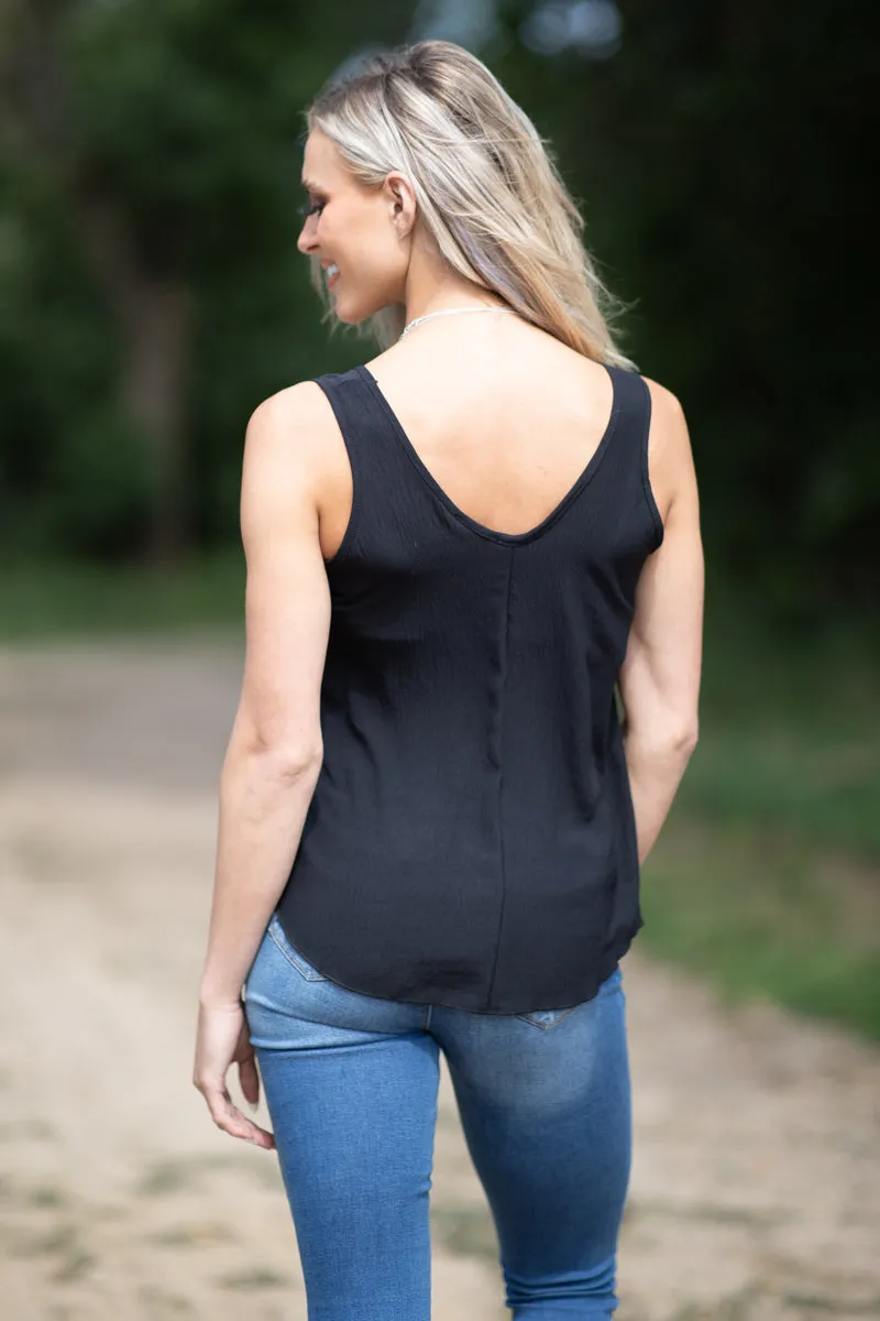 Black Twist Hem V-Neck Tank