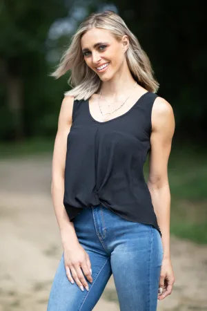 Black Twist Hem V-Neck Tank