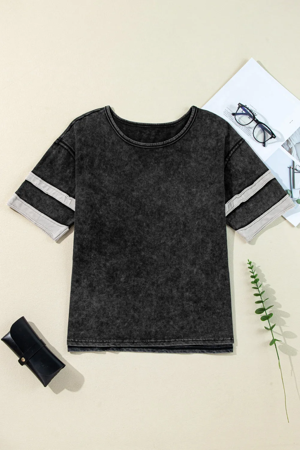 Black Varsity Stripe Half Sleeve Vintage Tee