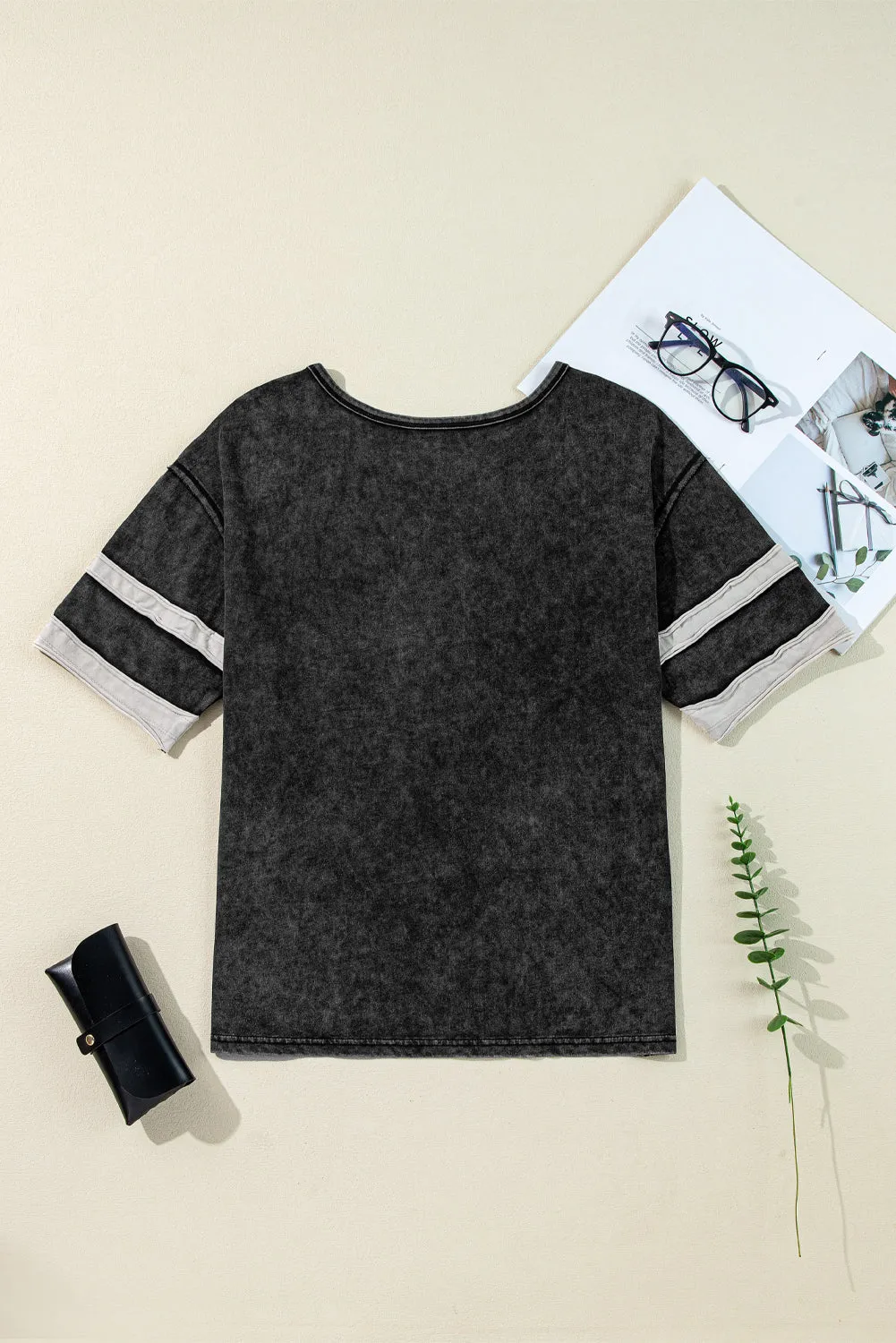 Black Varsity Stripe Half Sleeve Vintage Tee