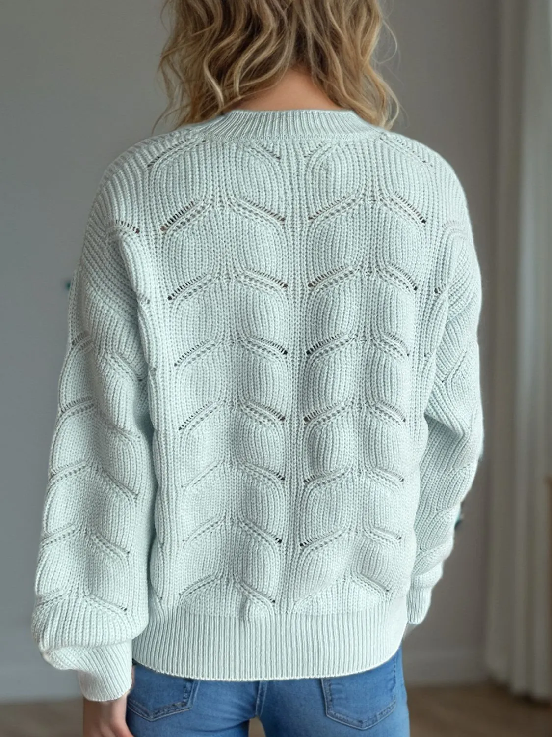 Blair Openwork Round Neck Dropped Shoulder Sweater