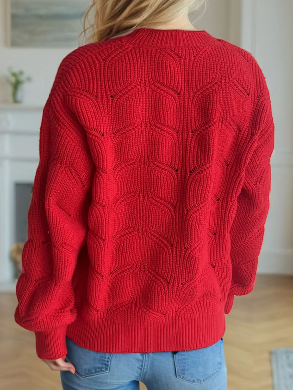 Blair Openwork Round Neck Dropped Shoulder Sweater