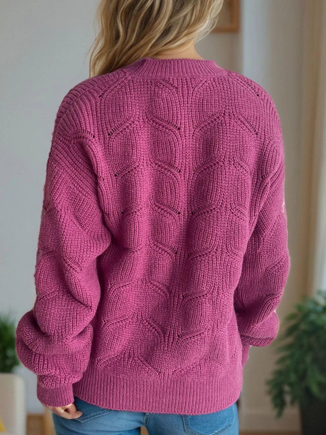 Blair Openwork Round Neck Dropped Shoulder Sweater