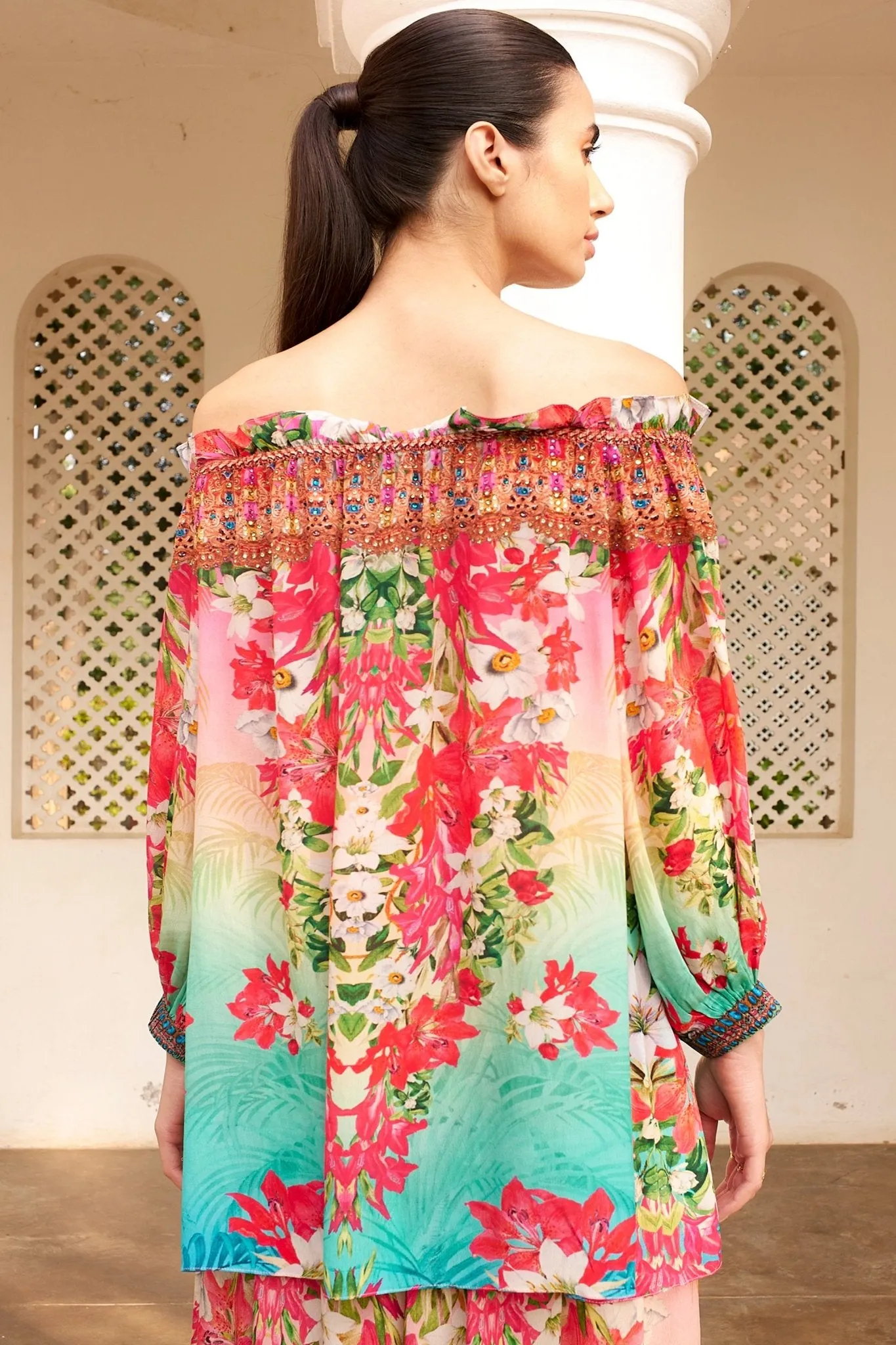 BLUE BLOSSOM OFF SHOULDER TOP