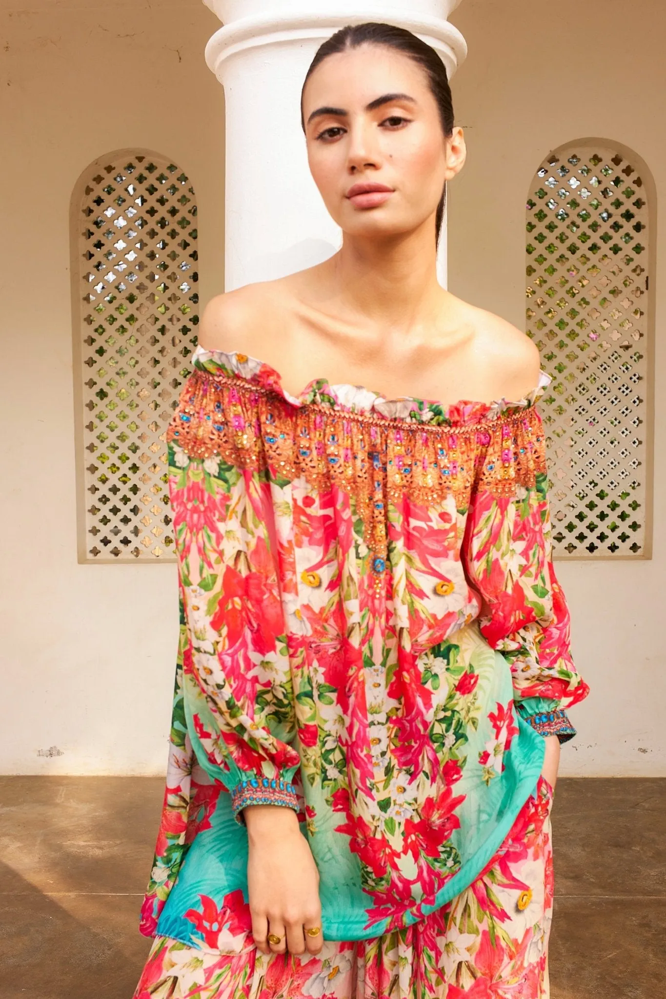 BLUE BLOSSOM OFF SHOULDER TOP