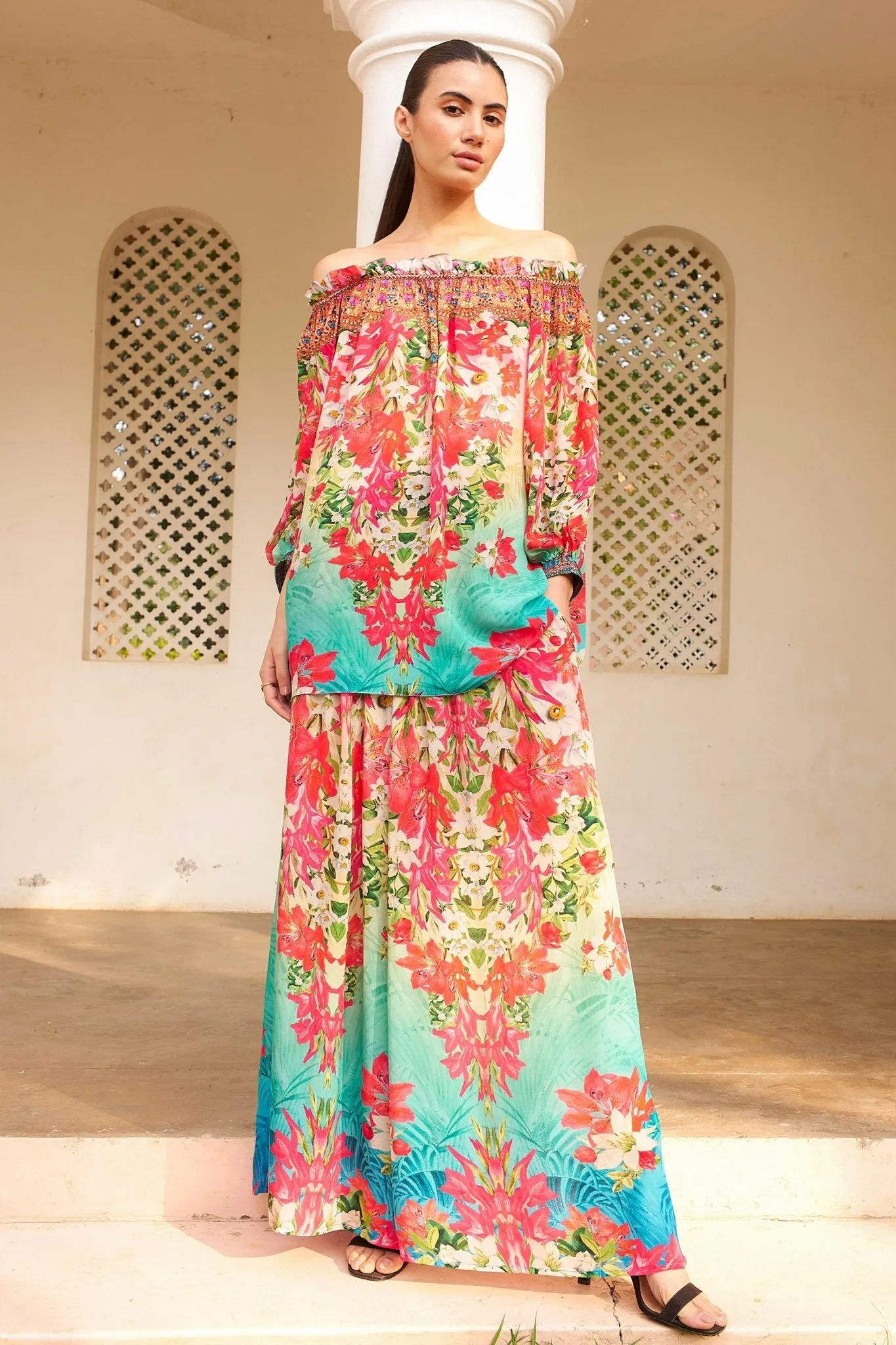 BLUE BLOSSOM OFF SHOULDER TOP