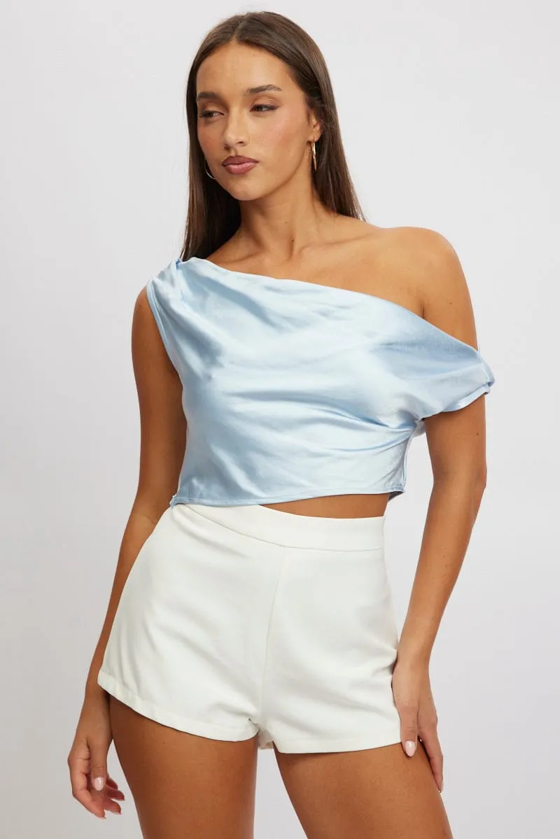 Blue On Off Shoulder Satin Top