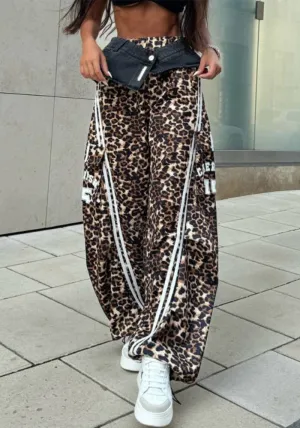 Bold Leopard Print Patchwork Mid-Waist Loose Casual Pants