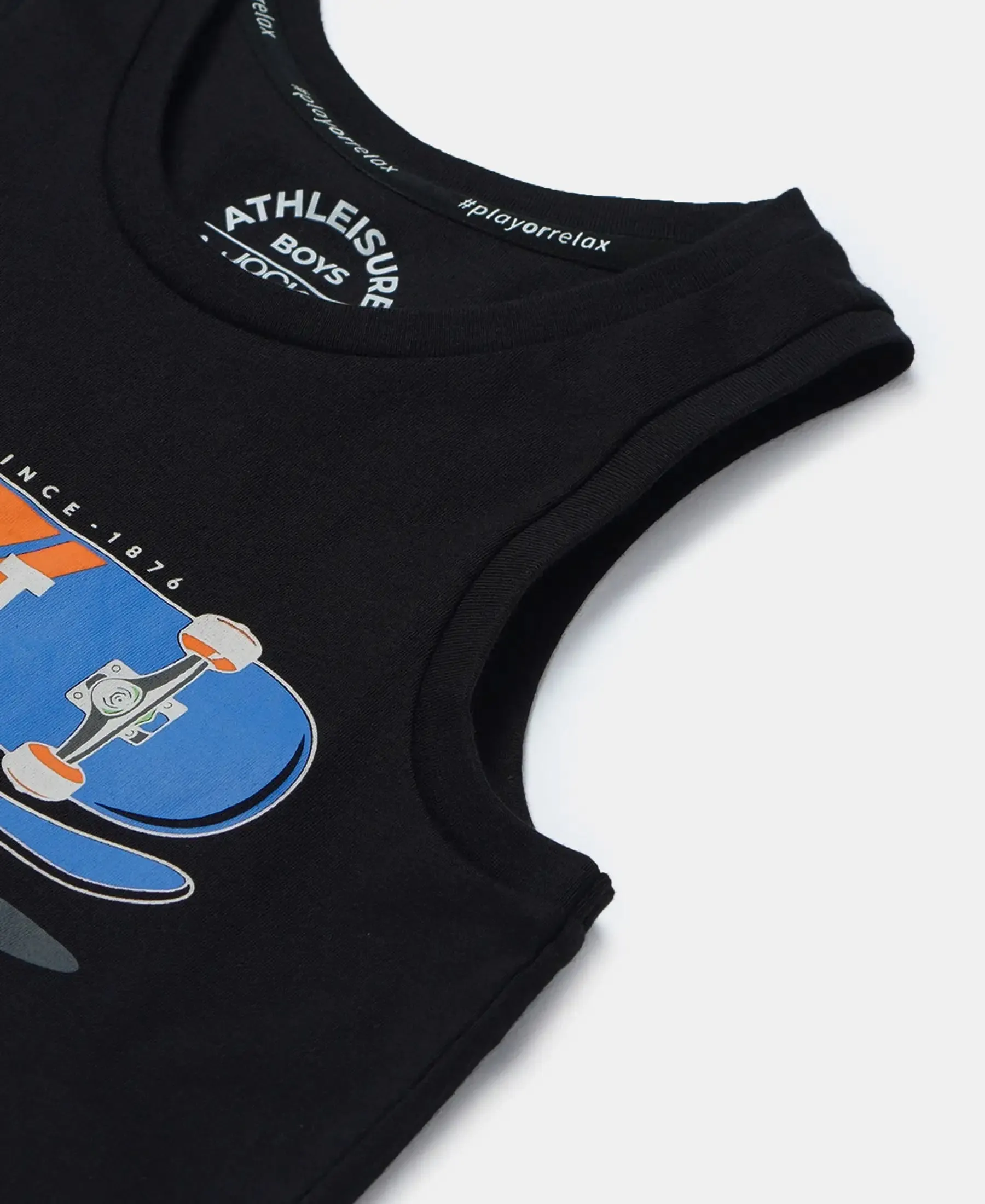 Boy's Super Combed Cotton Graphic Printed Tank Top - Black